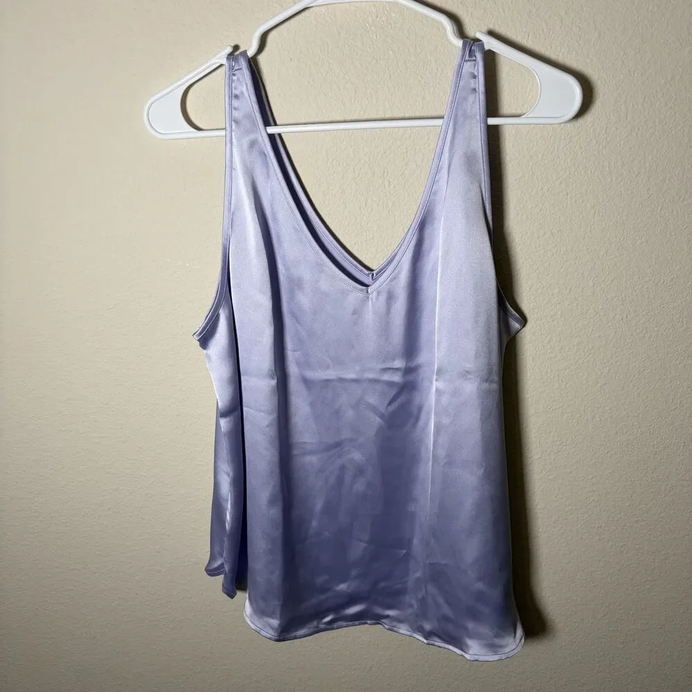 LOFT Tank Top Women's Large Purple Satin V-Neck Sleeveless Solid Basic Shirt NWT - Picture 3 of 10